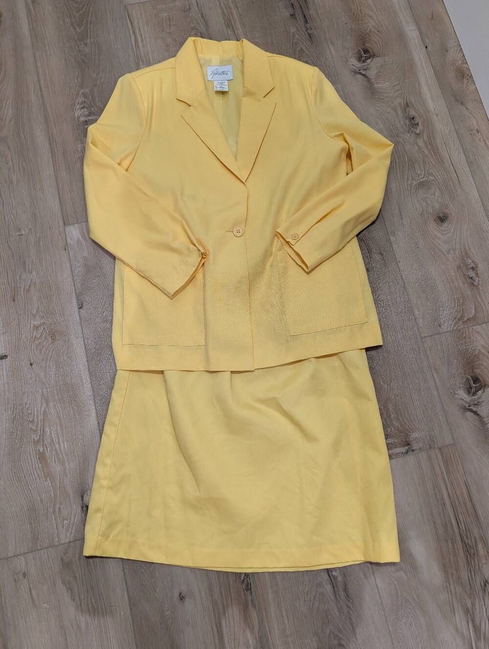 Vintage Pykeyttes Yellow Skirt Suit Set Blazer 16 Skirt 12 Made in USA 80s 90s